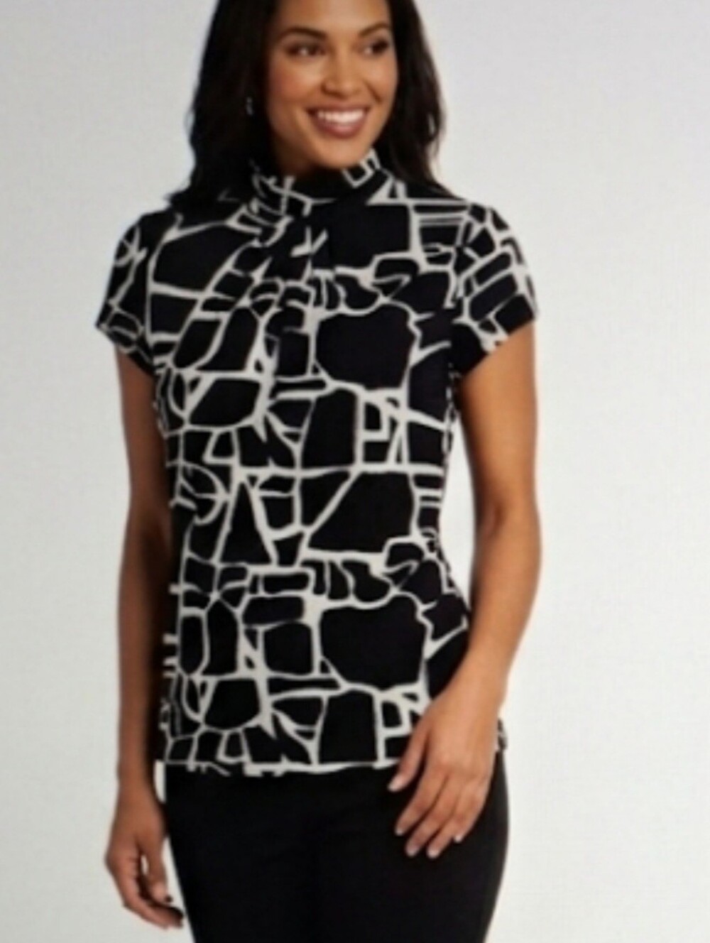 Sarah Spencer Mock-neck Cap Sleeves blouse